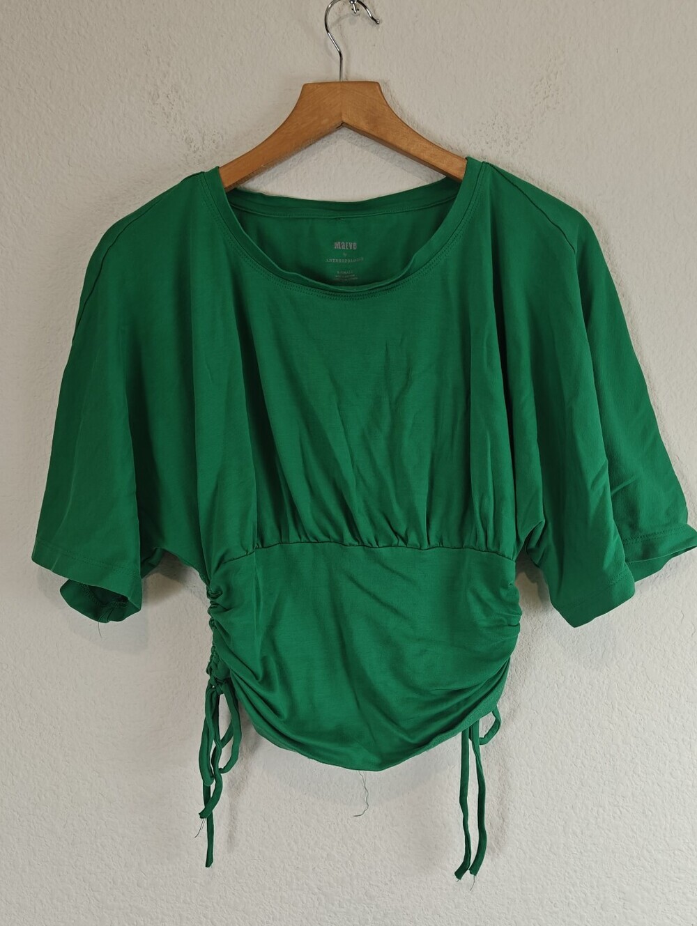 Anthropologie Maeve Green Side Tie Blouse XS Quiet Luxury Minamilist Top
